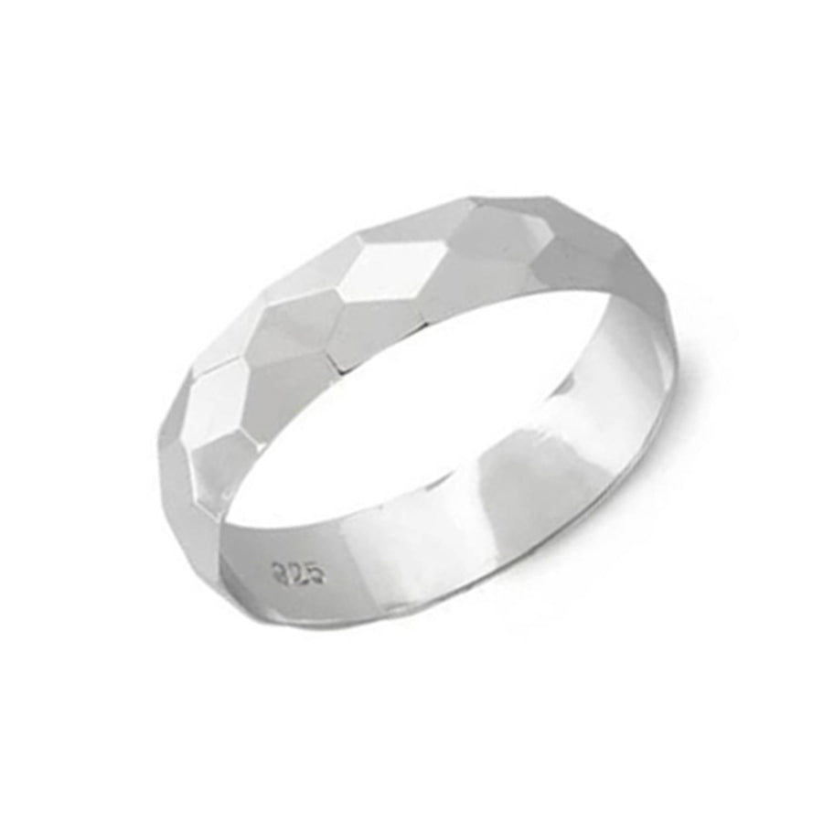 Faceted Geometric Band Ring - Sterling Silver