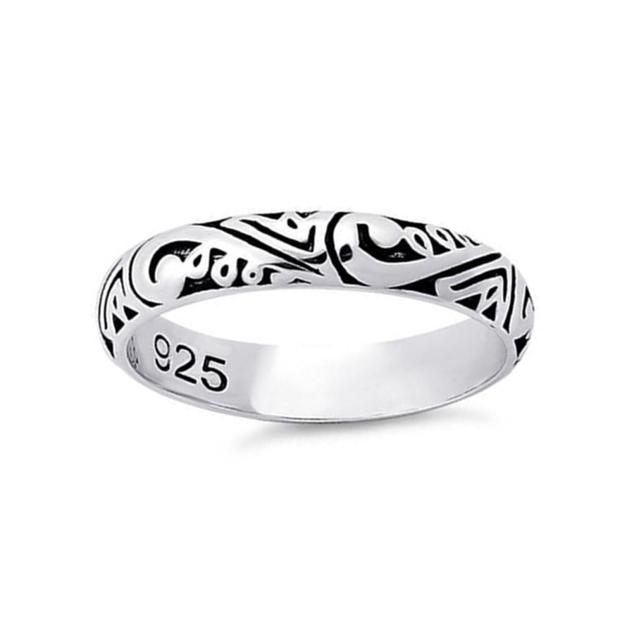 Oxidized Tribal Pattern Band Ring - Sterling Silver