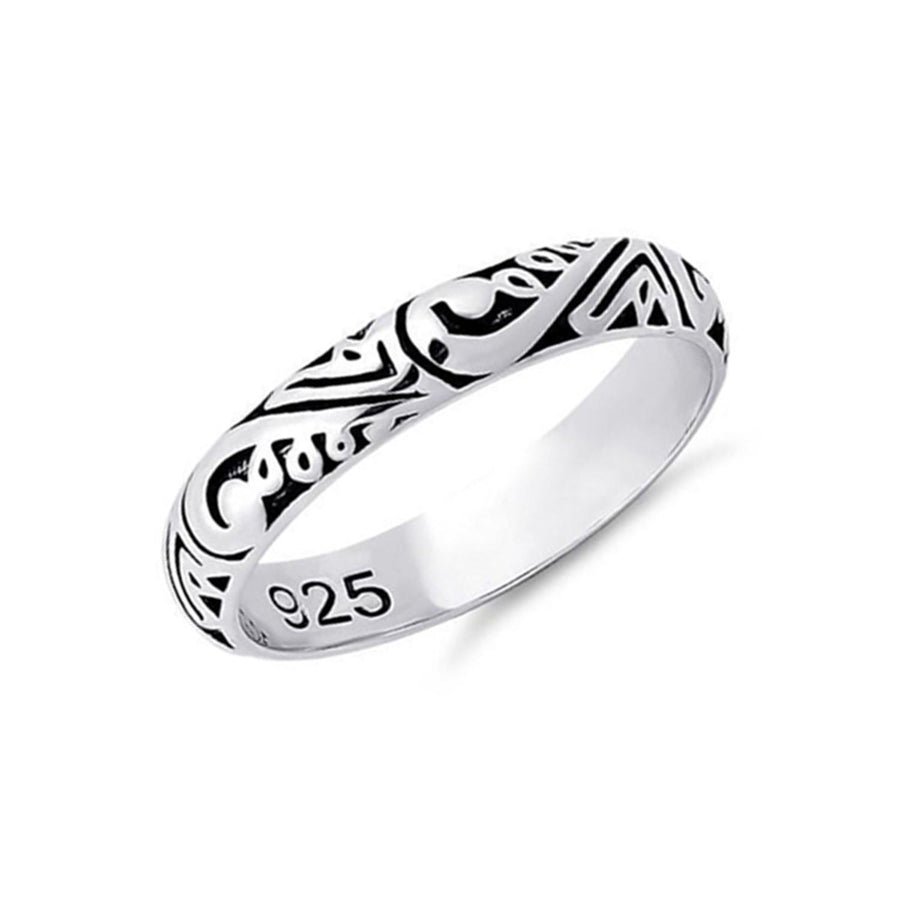 Oxidized Tribal Pattern Band Ring - Sterling Silver