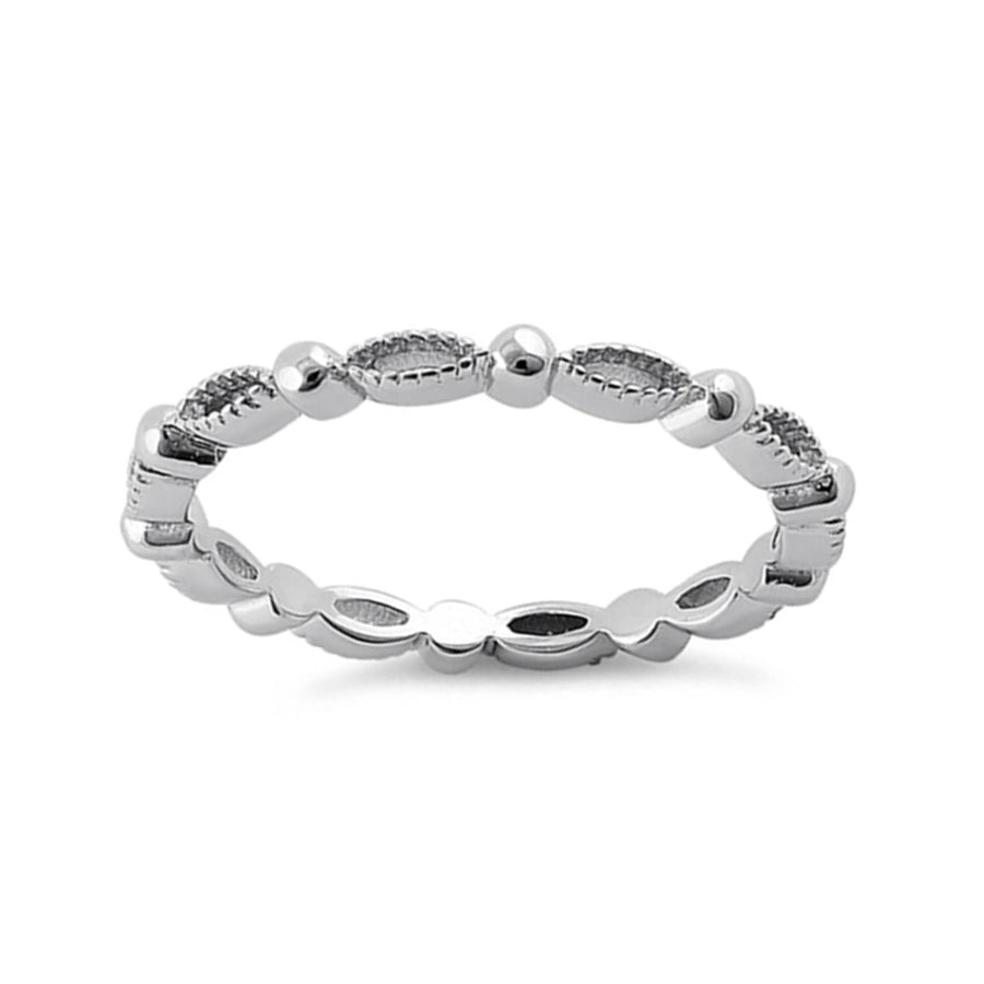 Beaded Marquise Motif Ring - Sterling Silver
