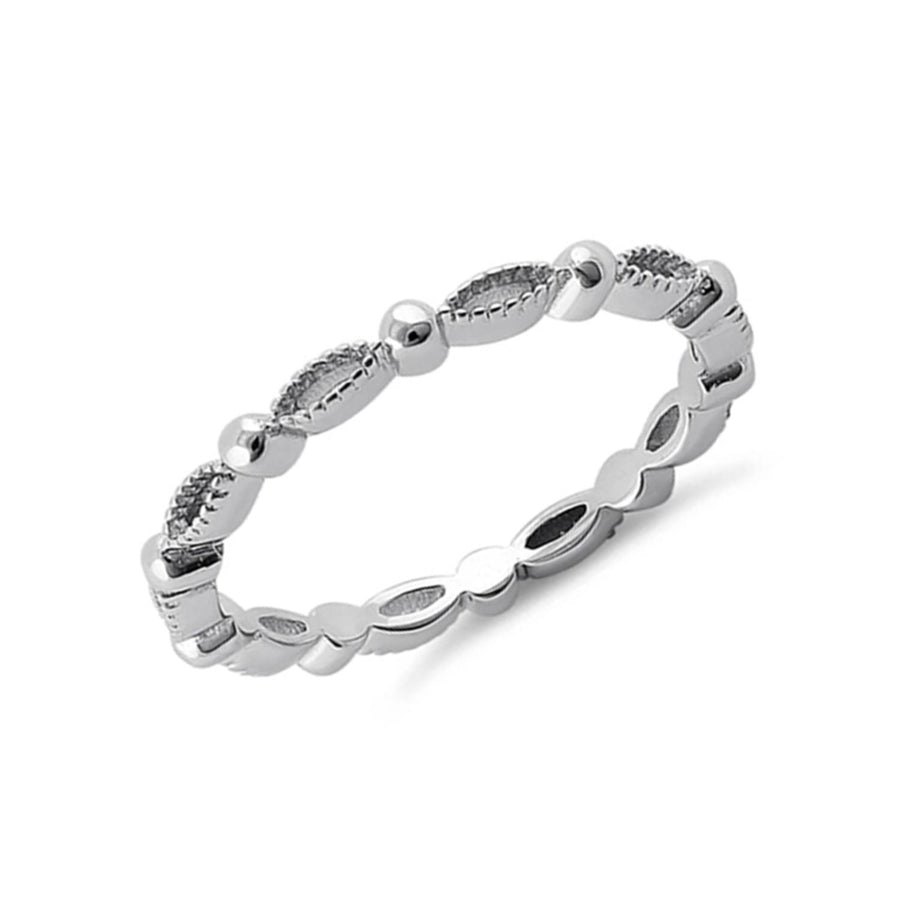 Beaded Marquise Motif Ring - Sterling Silver