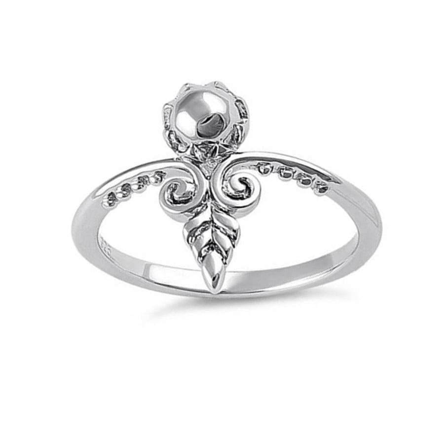 Floral Swirl Leaf Ring - Sterling Silver