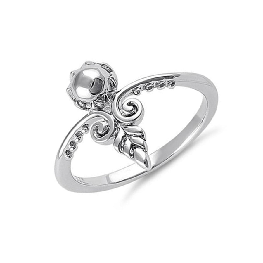Floral Swirl Leaf Ring - Sterling Silver