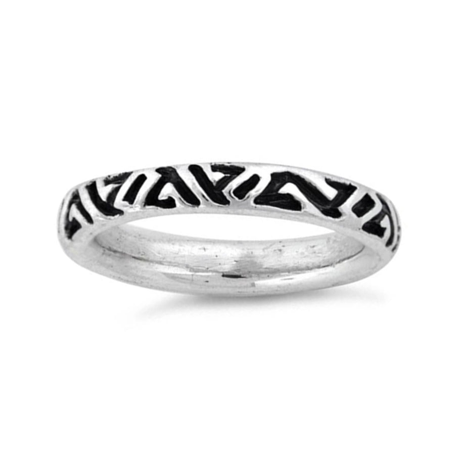Oxidized Tribal Pattern Band Ring - Sterling Silver