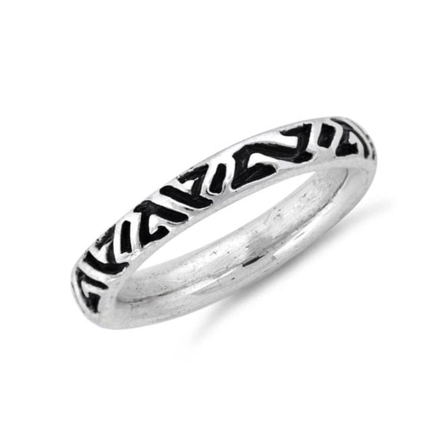 Oxidized Tribal Pattern Band Ring - Sterling Silver