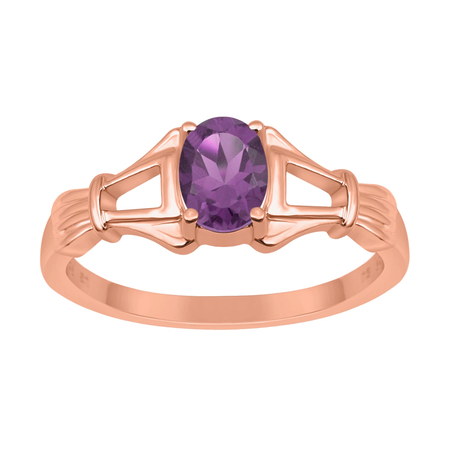 Amethyst Solitaire Wedding Ring - Sterling Silver