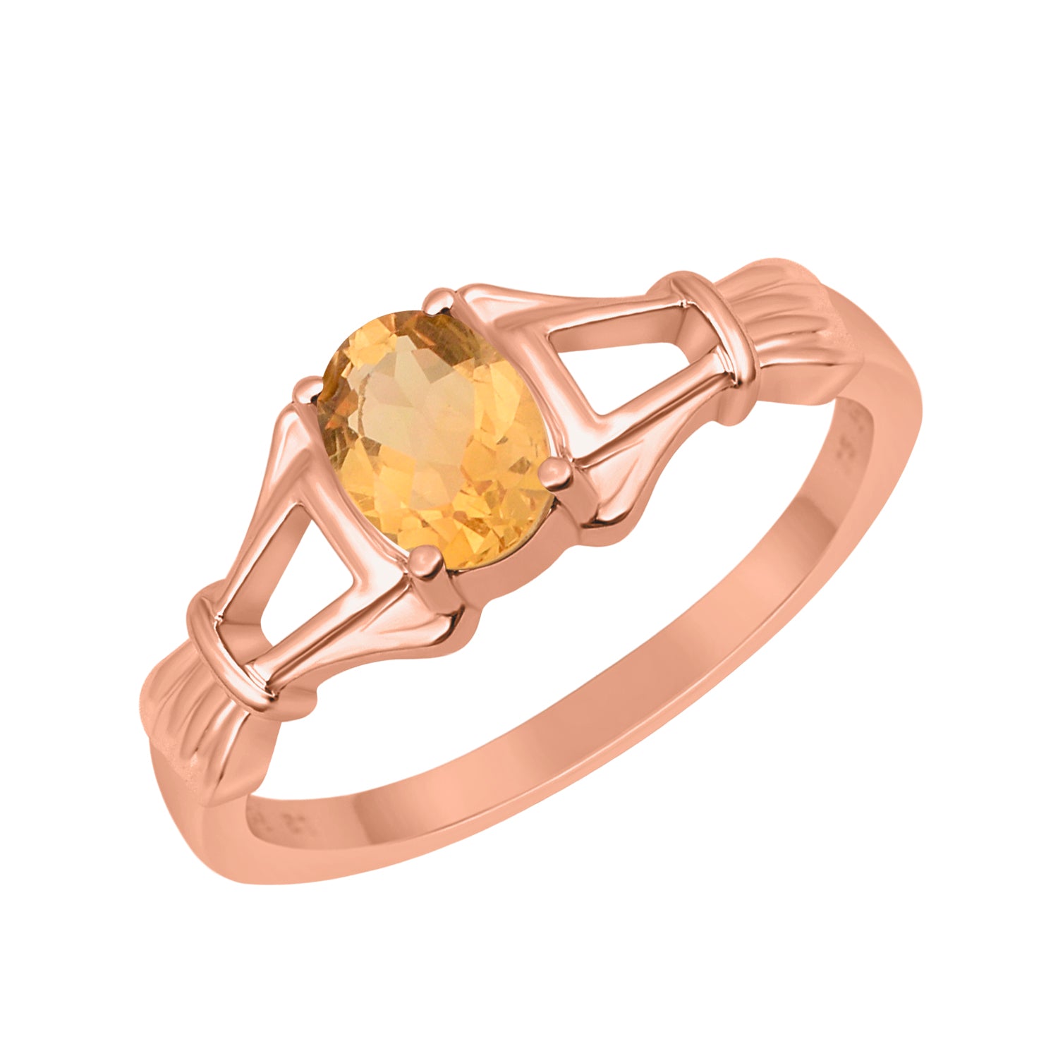 Citrine Solitaire Wedding Ring - Sterling Silver