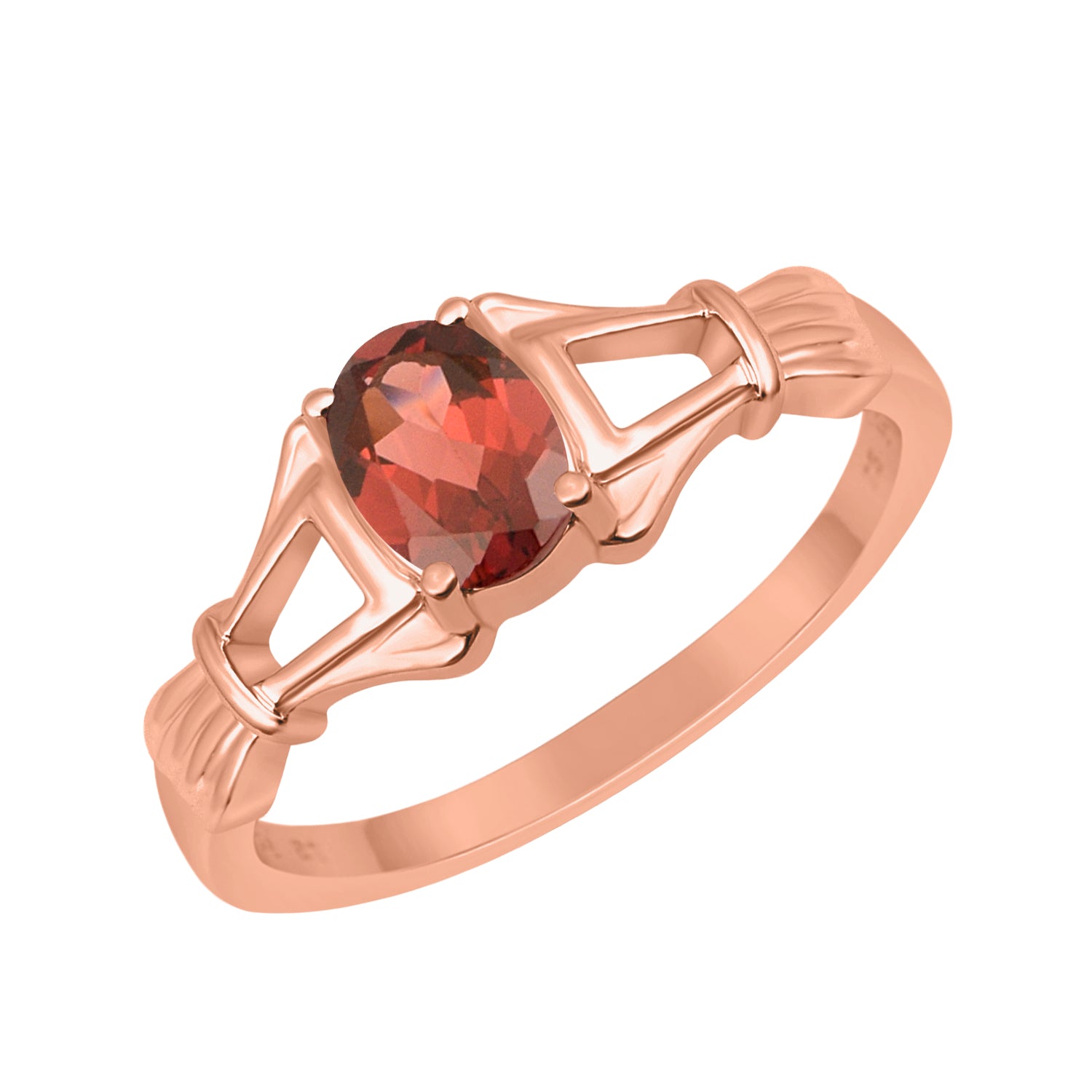 Garnet Solitaire Wedding Ring - Sterling Silver