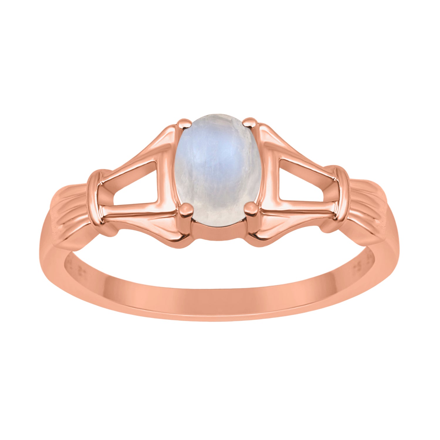Moonstone Solitaire Wedding Ring - Sterling Silver