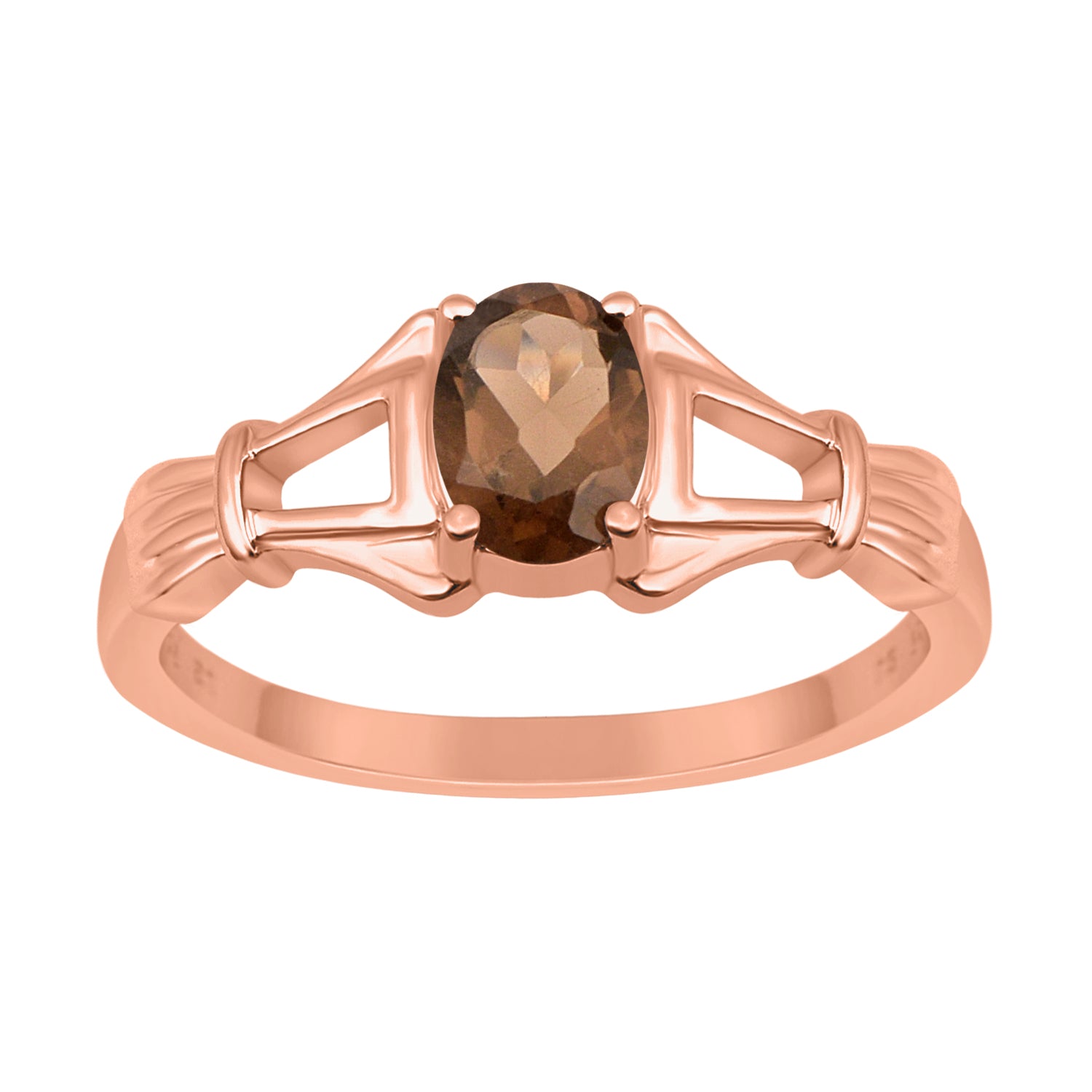 Smoky Quartz Solitaire Wedding Ring - Sterling Silver