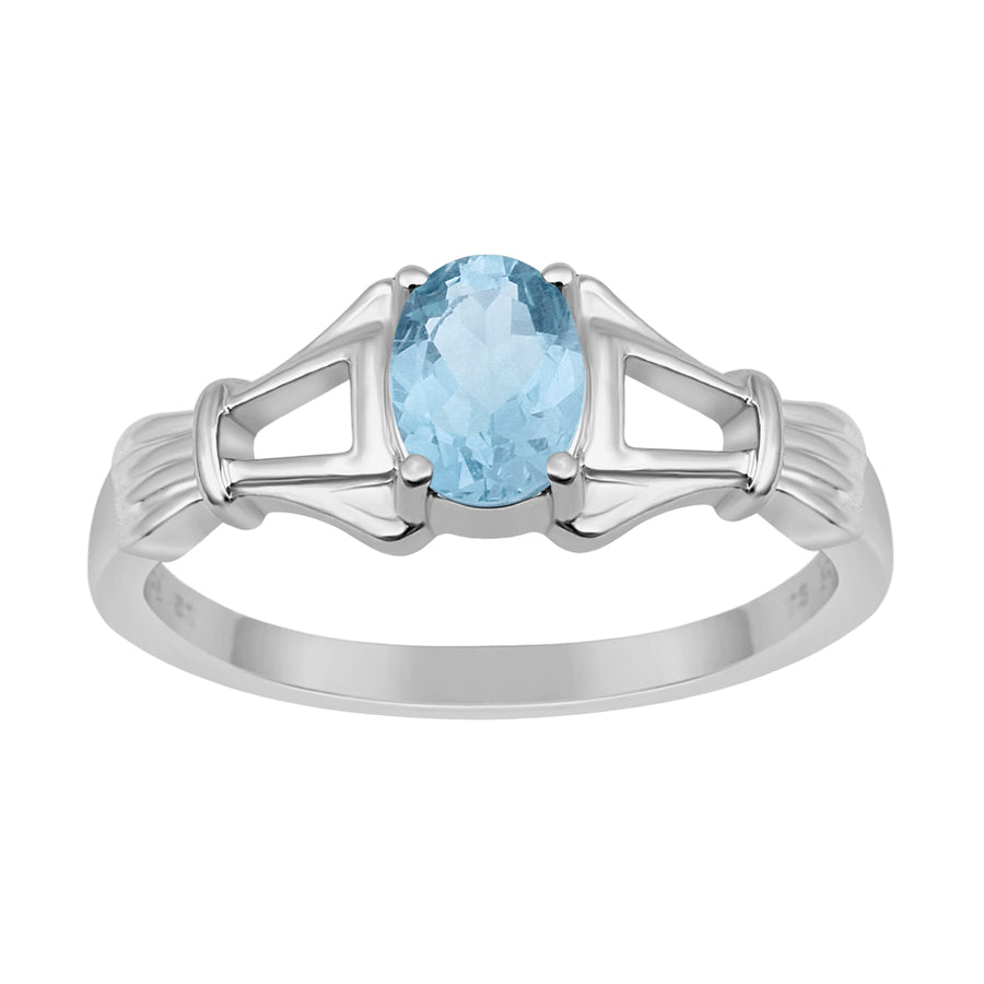 Aquamarine Solitaire Split Shank Ring -Sterling Silver
