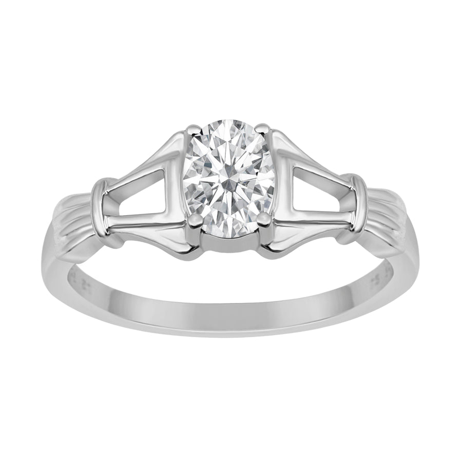 Moissanite Art Deco Split Shank Ring - Sterling Silver