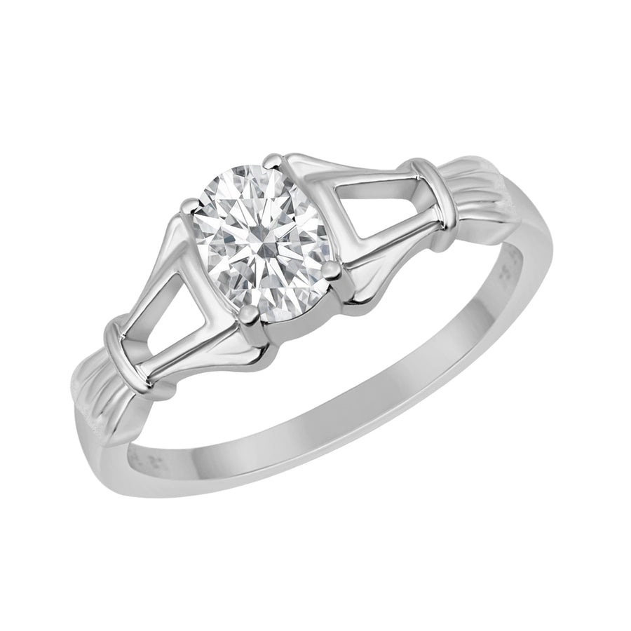 Moissanite Art Deco Split Shank Ring - Sterling Silver