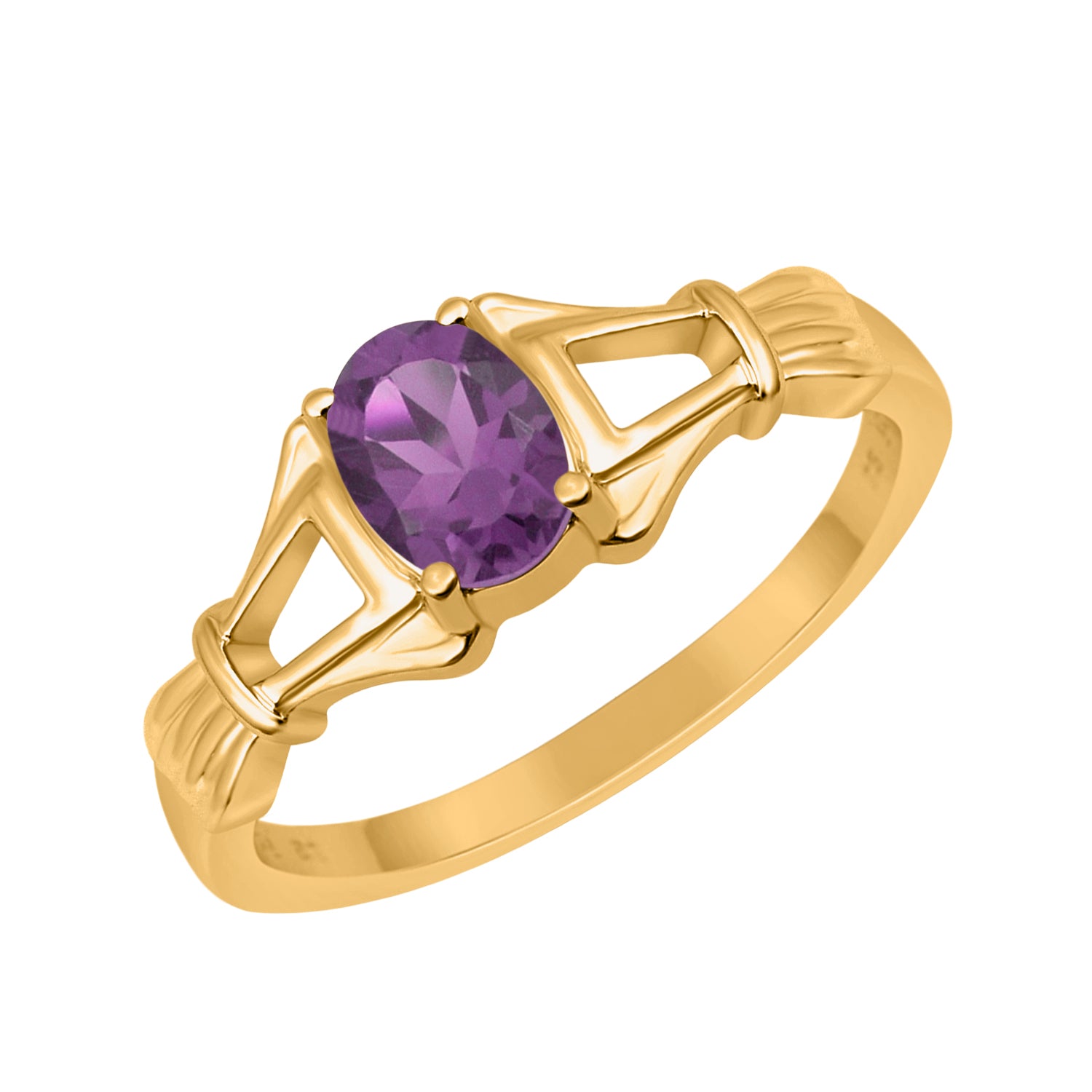 Amethyst Solitaire Wedding Ring - Sterling Silver
