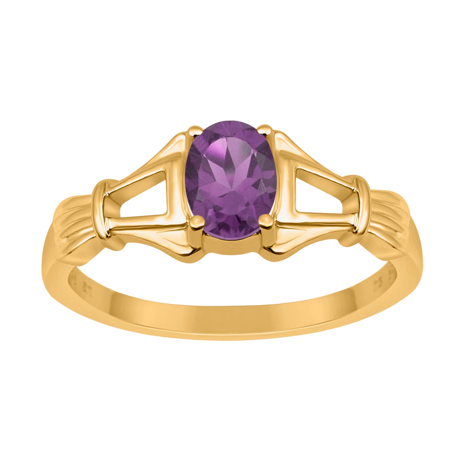 Amethyst Solitaire Wedding Ring - Sterling Silver