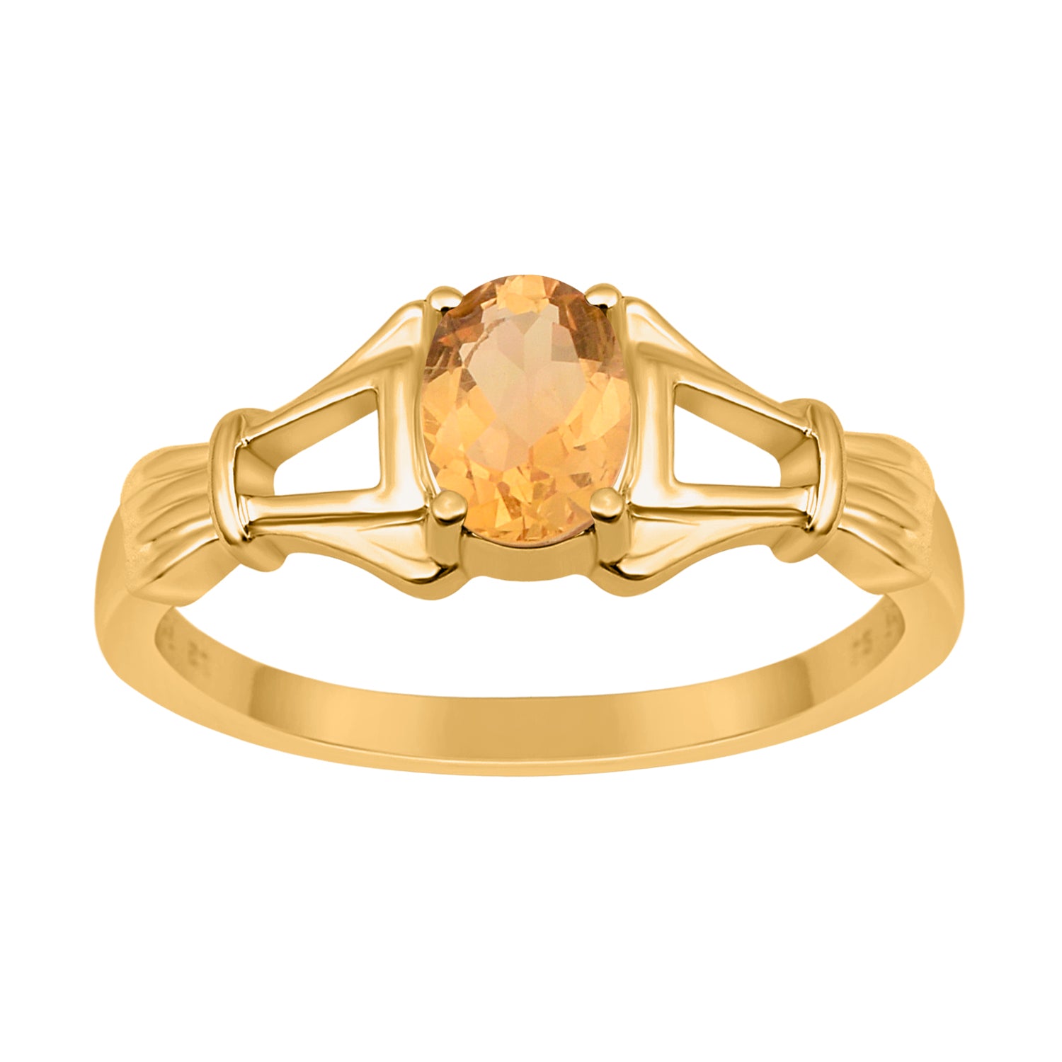Citrine Solitaire Wedding Ring - Sterling Silver