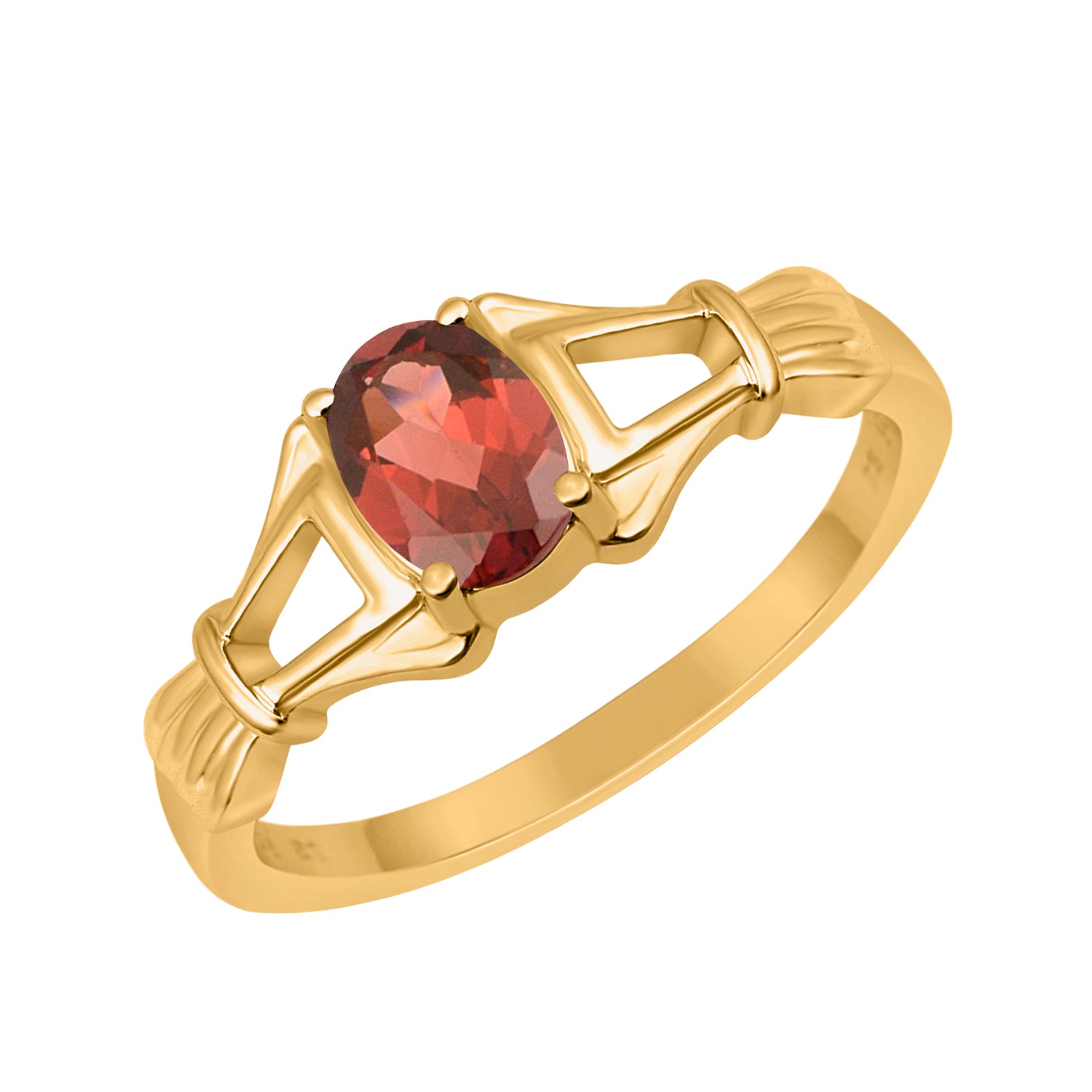 Garnet Solitaire Wedding Ring - Sterling Silver