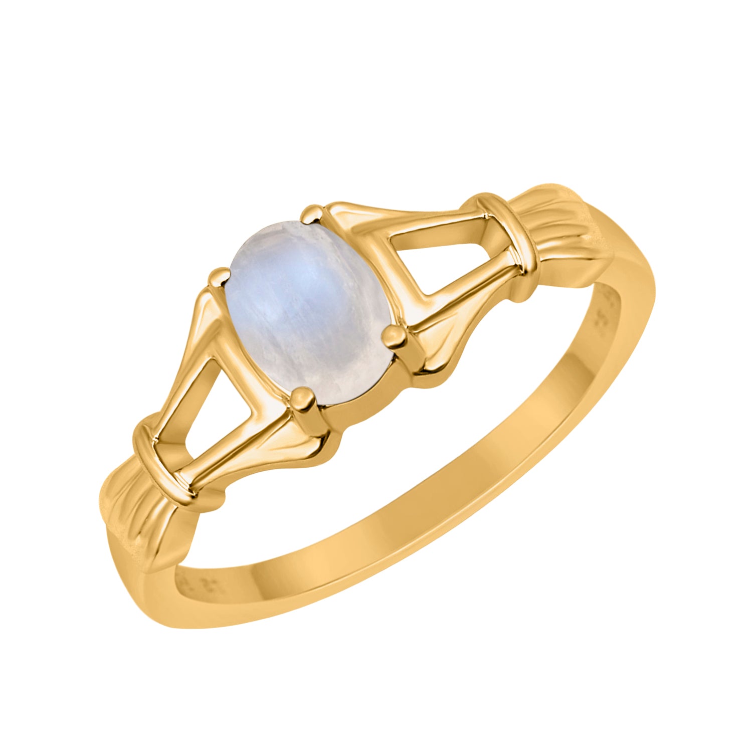 Moonstone Solitaire Wedding Ring - Sterling Silver
