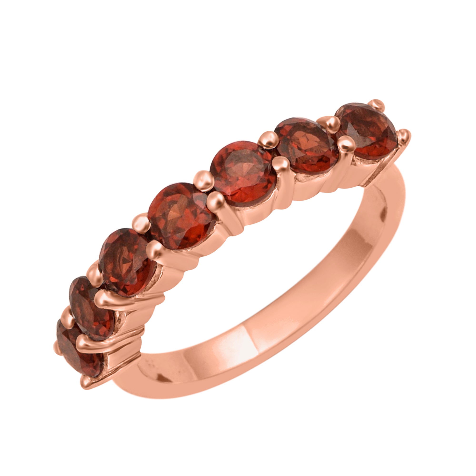 Garnet 7-Stone Round Half Eternity Ring-Sterling Silver