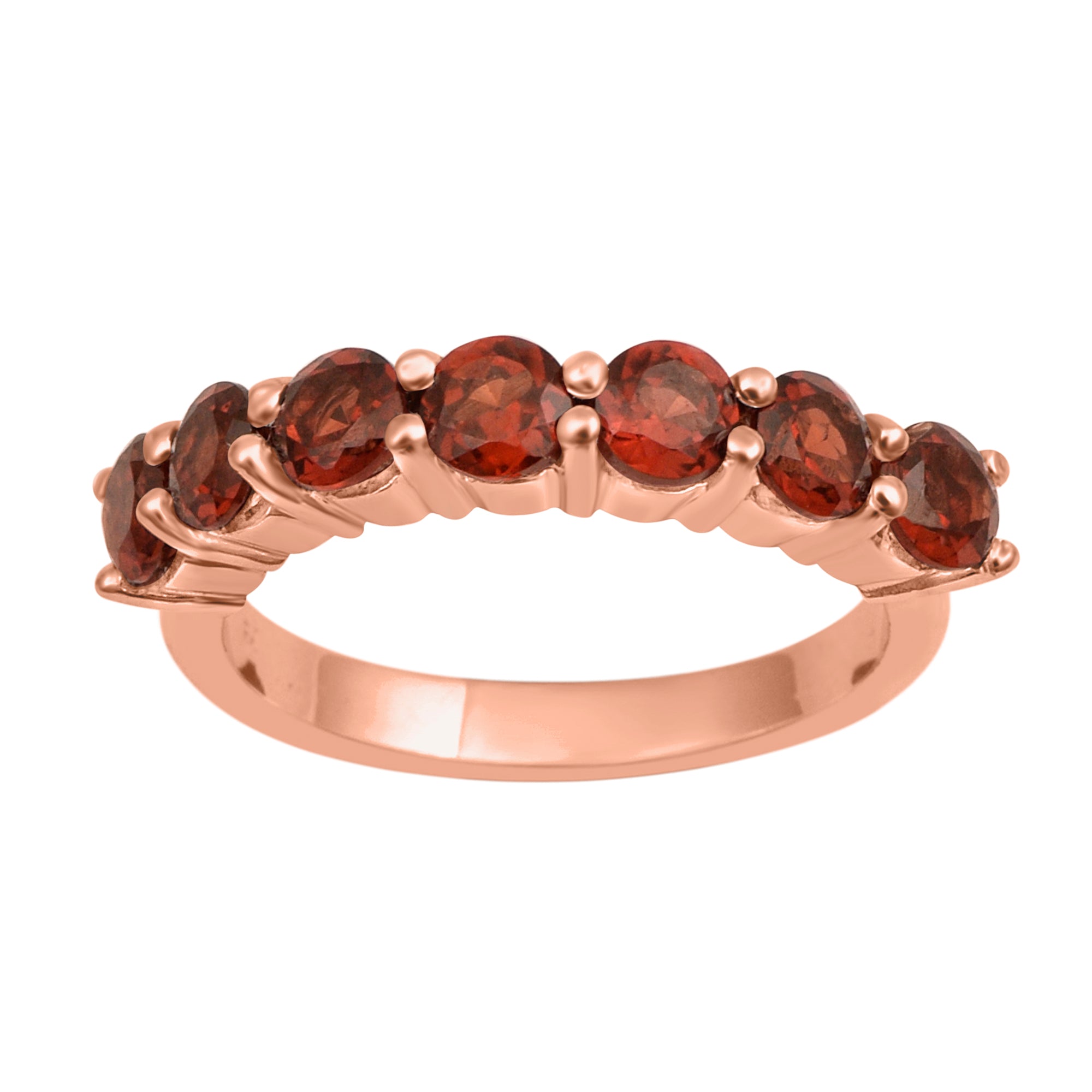 Garnet 7-Stone Round Half Eternity Ring-Sterling Silver