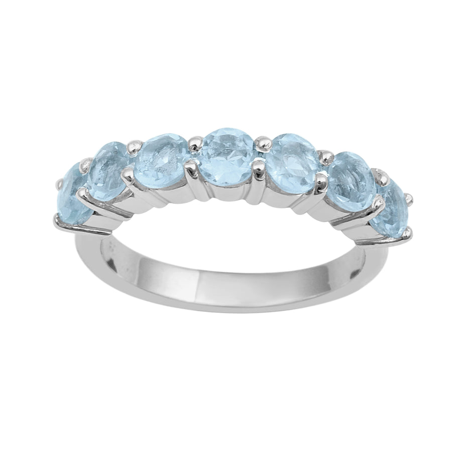 Aquamarine Round Half Eternity Ring -Sterling Silver