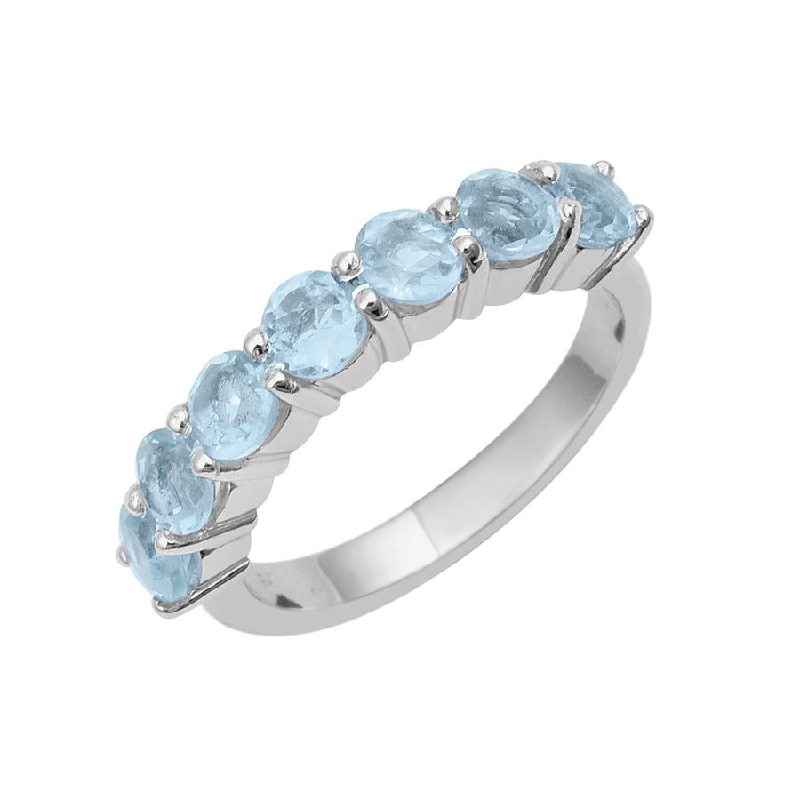 Aquamarine Round Half Eternity Ring -Sterling Silver