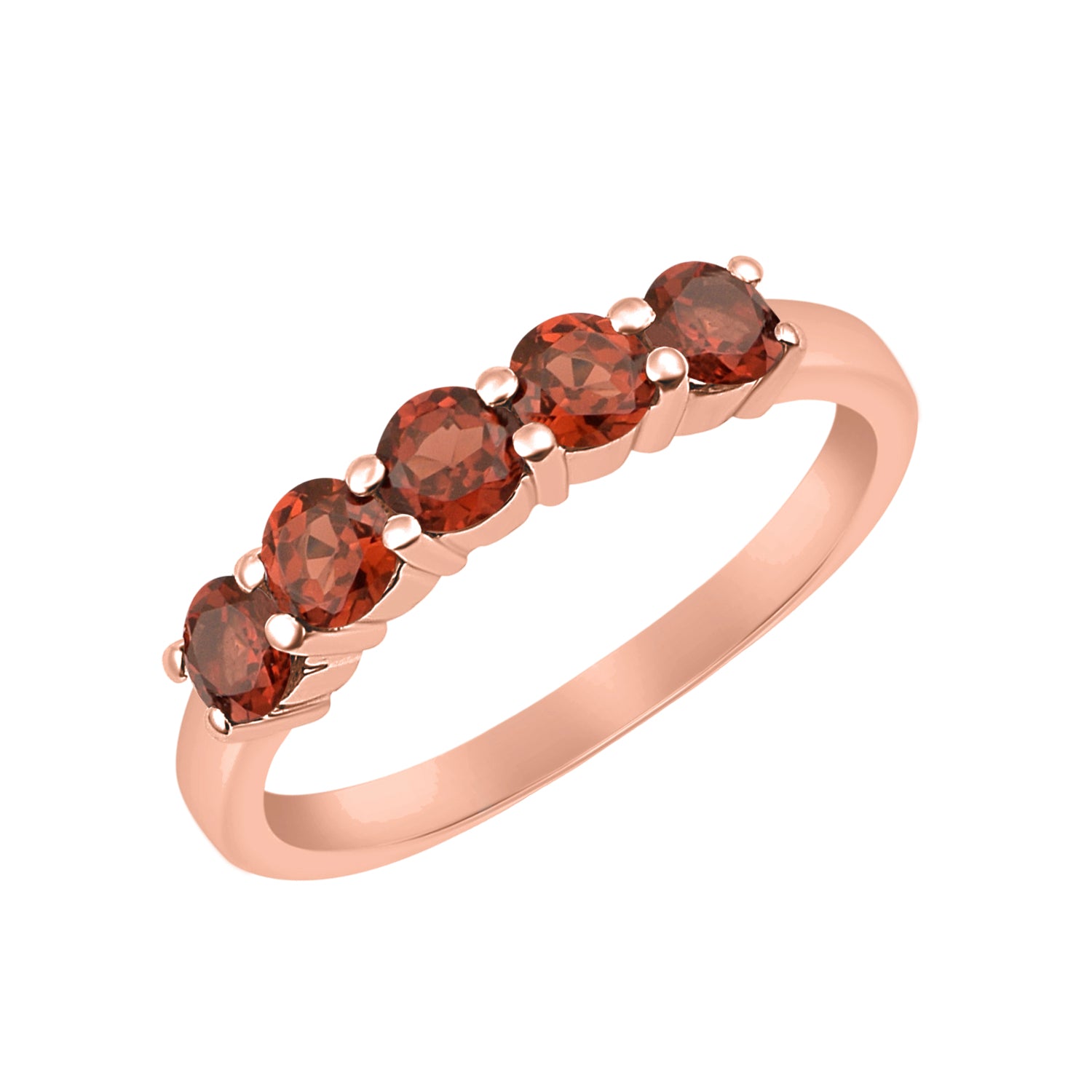 Garnet Five Stone Stackable Ring - Sterling Silver
