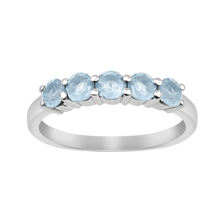 Aquamarine Five Stone Eternity Ring - Sterling Silver