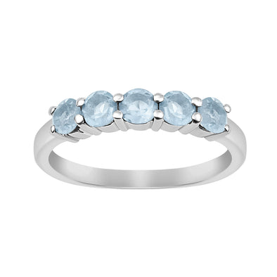 Aquamarine Five Stone Eternity Ring - Sterling Silver