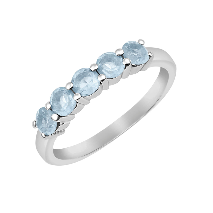 Aquamarine Five Stone Eternity Ring - Sterling Silver