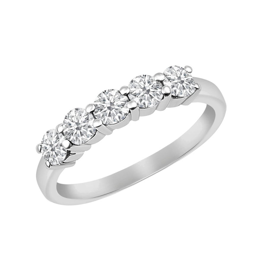 1.00 Ct Moissanite 925 Sterling Silver Five Stone Eternity Christmas Gift Ring