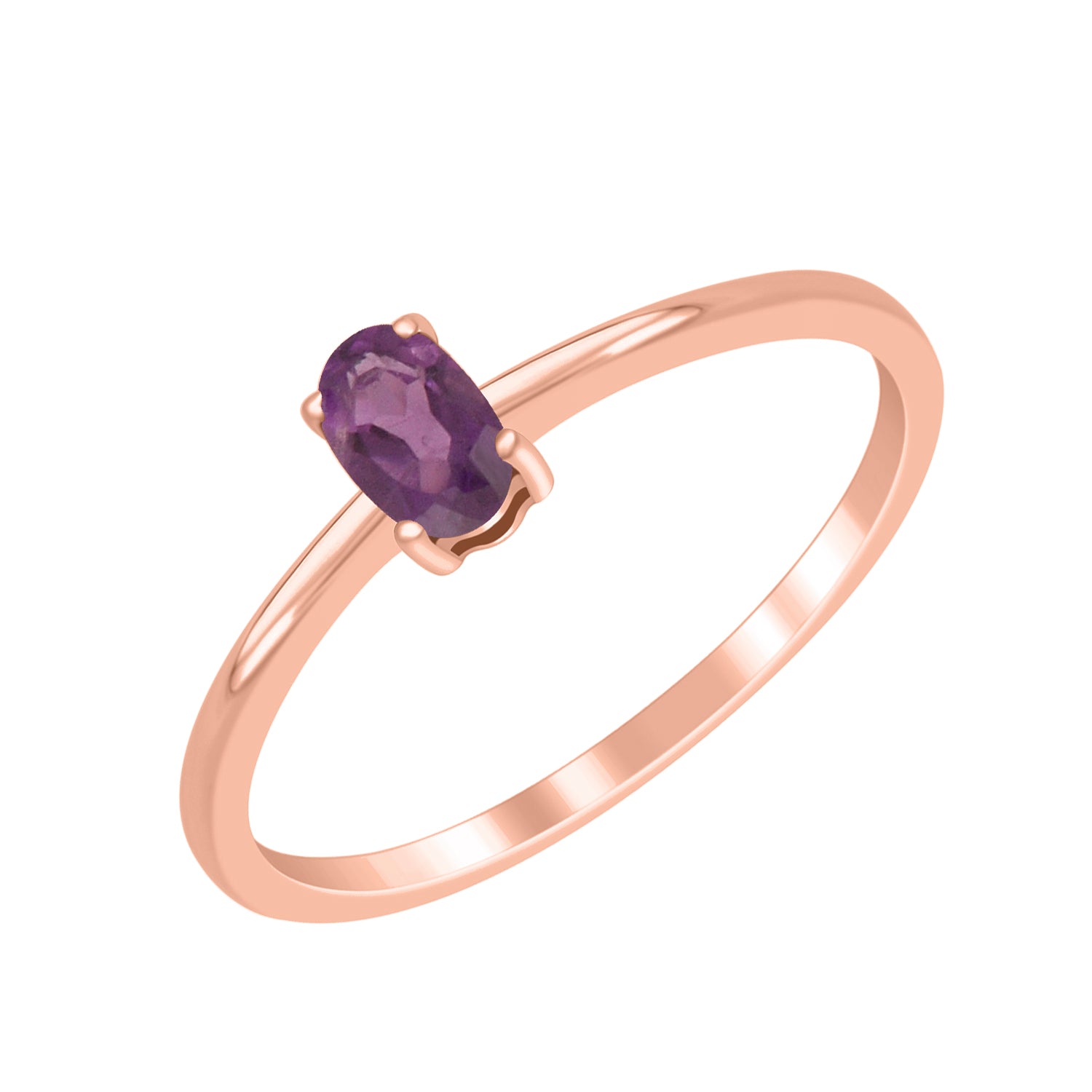 Amethyst Solitaire Tiny Ring - Sterling Silver