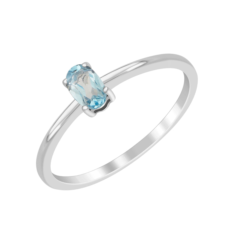 Aquamarine  Minimalist Solitaire Tiny Ring -Sterling Silver