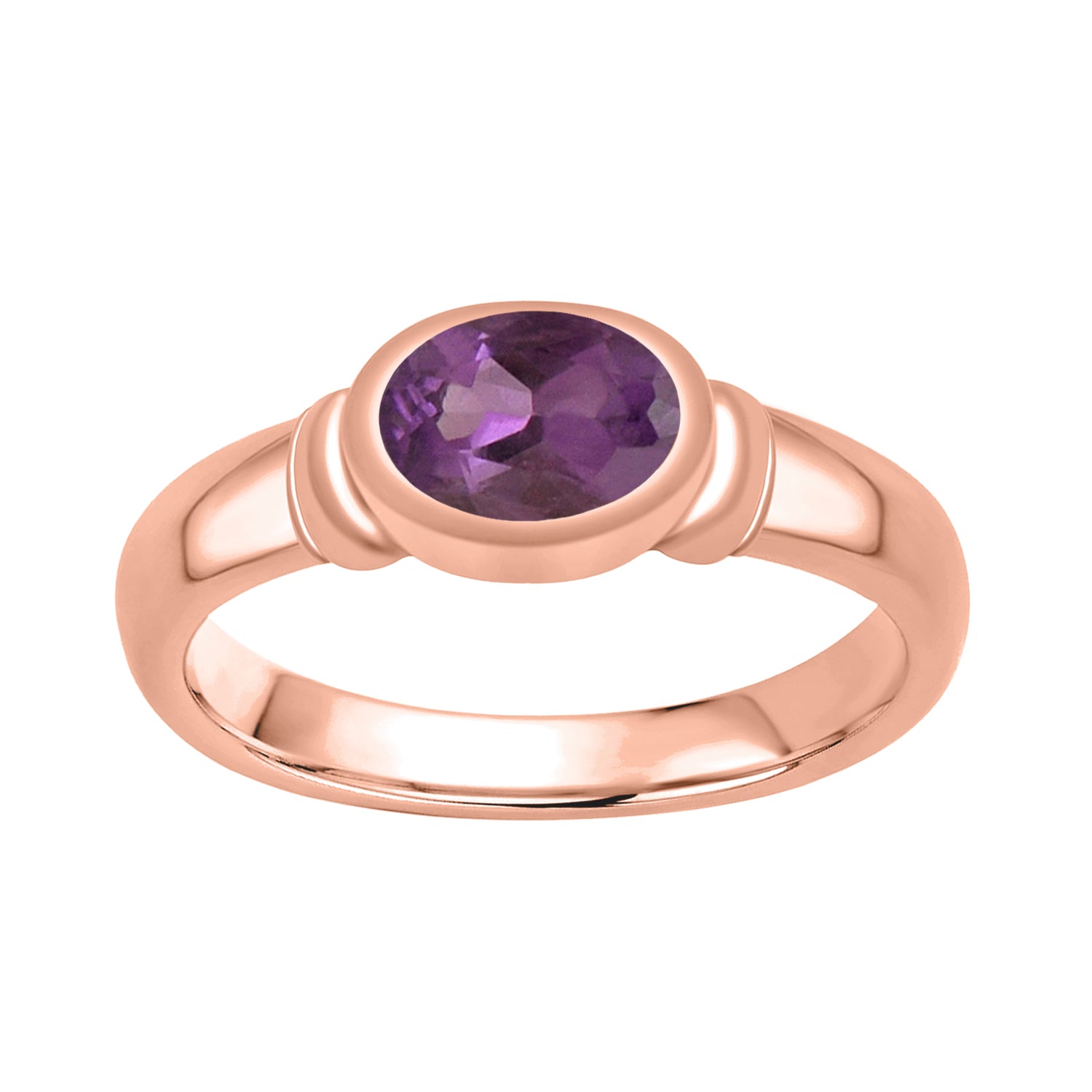 Amethyst Bezel Set Solitaire Ring - Sterling Silver