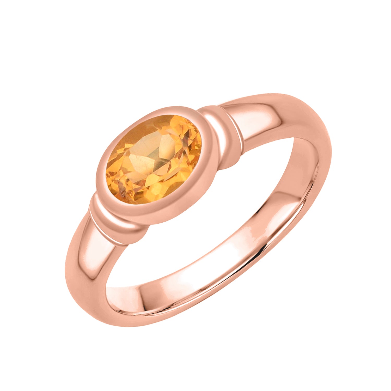 Citrine Bezel Set Solitaire Ring - Sterling Silver