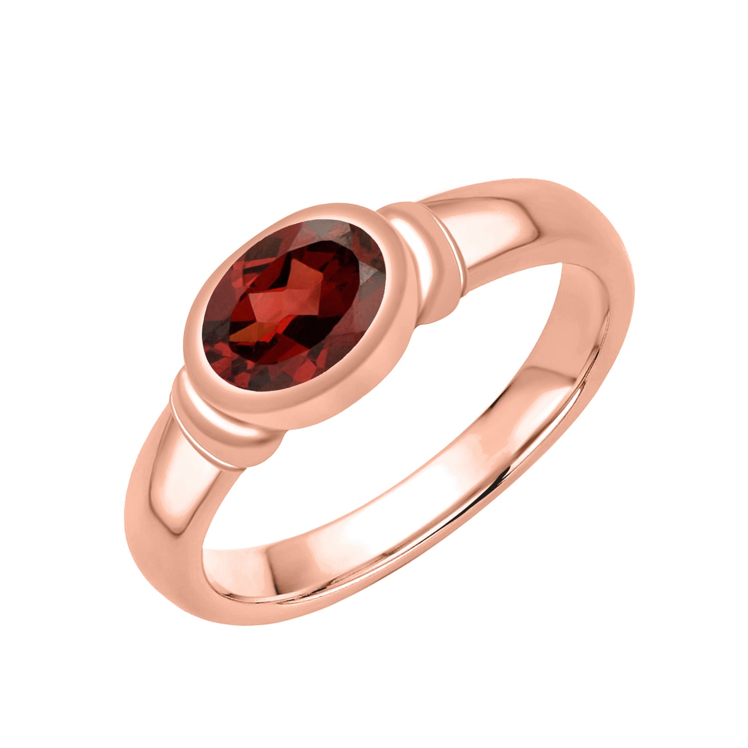 Garnet Bezel Set Solitaire Ring - Sterling Silver