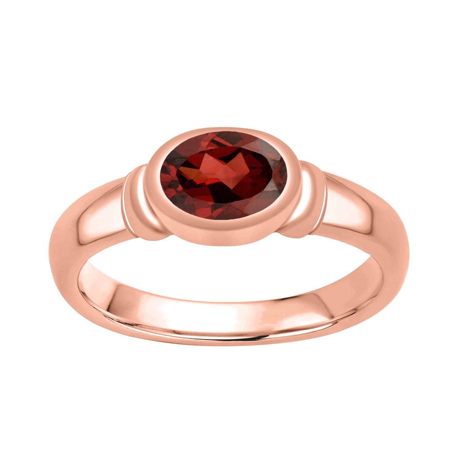 Garnet Bezel Set Solitaire Ring - Sterling Silver