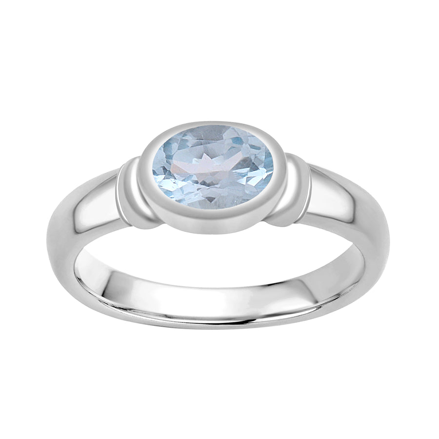 Aquamarine Bezel Set Solitaire Ring -Sterling Silver