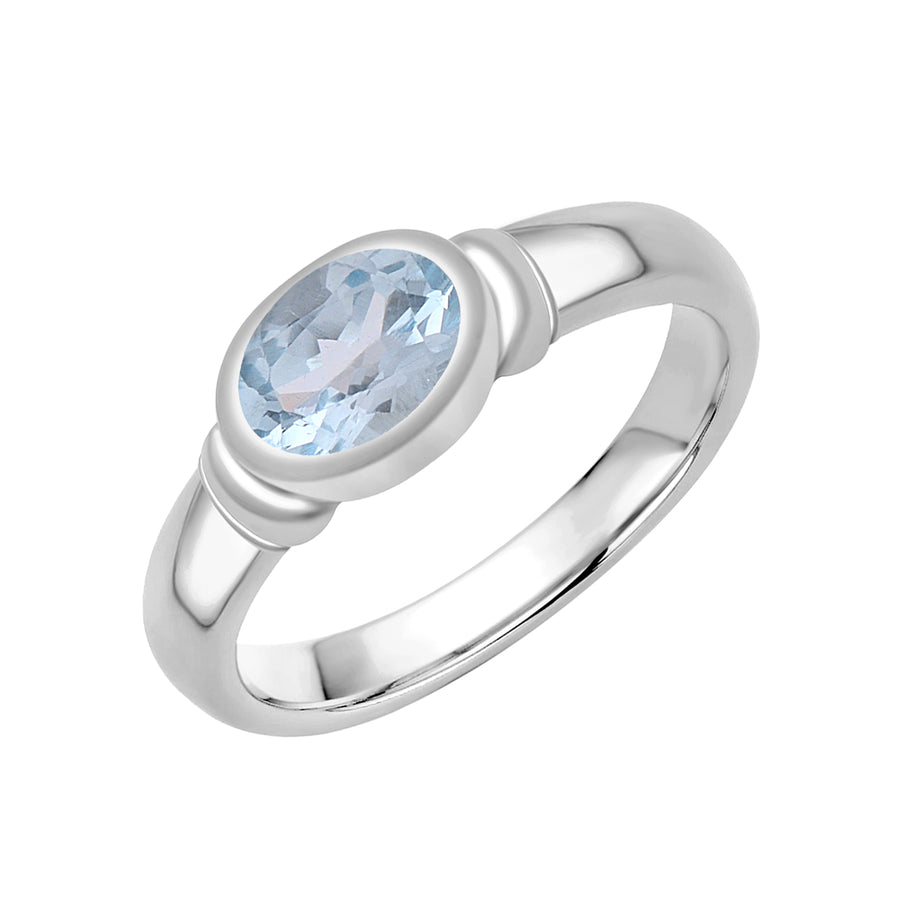 Aquamarine Bezel Set Solitaire Ring -Sterling Silver