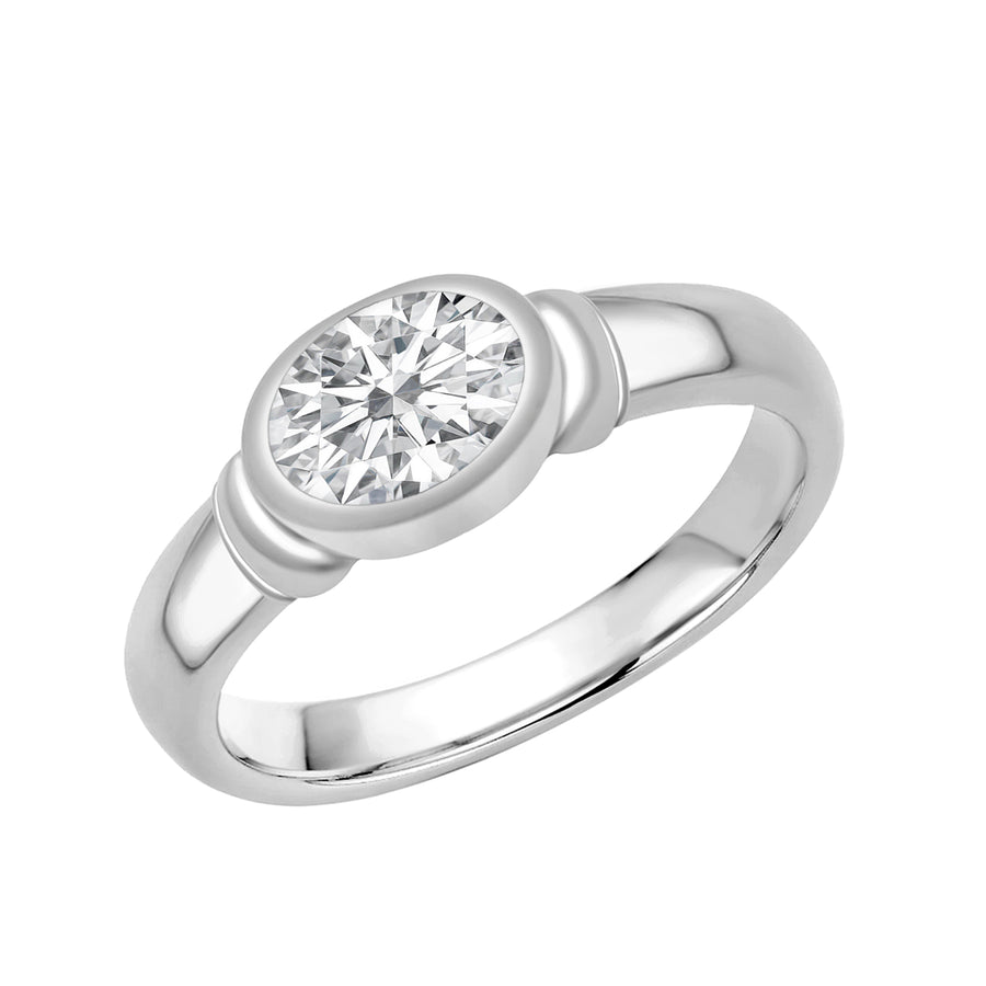 Moissanite Bezel Solitaire Ring - Sterling Silver