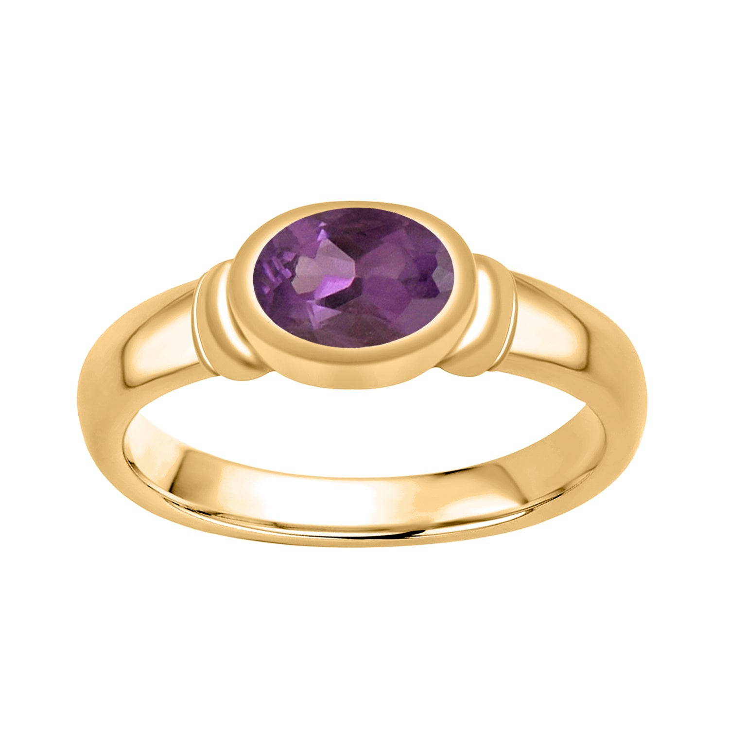 Amethyst Bezel Set Solitaire Ring - Sterling Silver