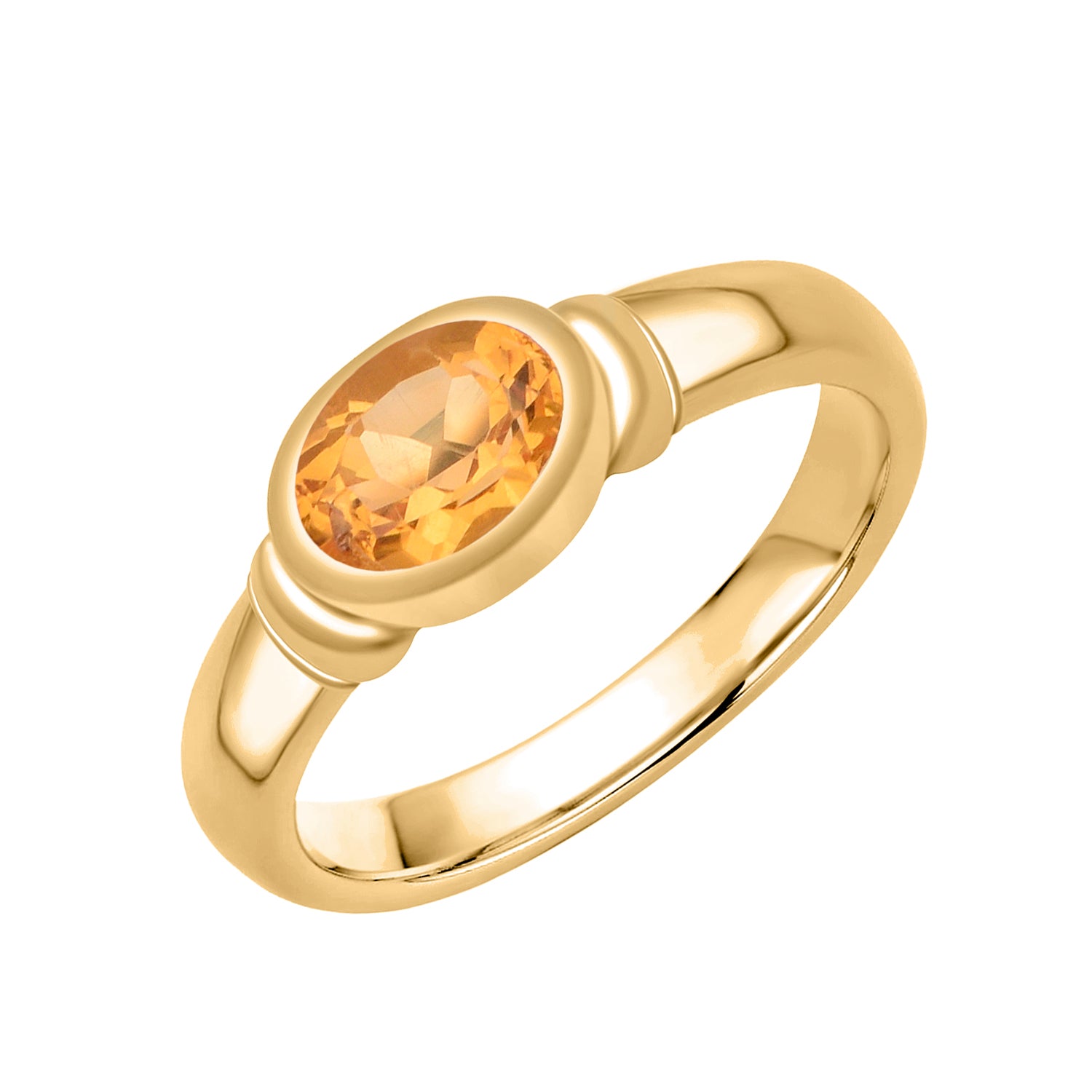 Citrine Bezel Set Solitaire Ring - Sterling Silver