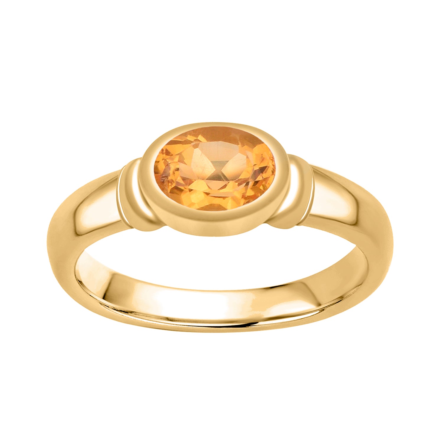 Citrine Bezel Set Solitaire Ring - Sterling Silver