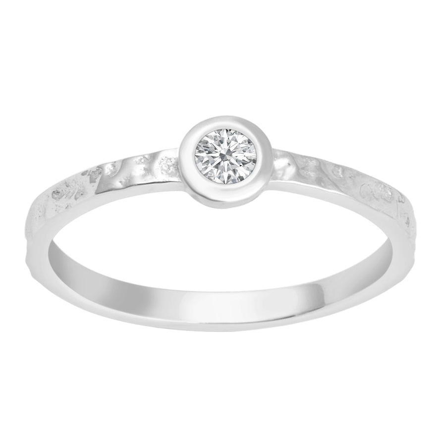 Moissanite Textured Bezel Set Ring - Sterling Silver