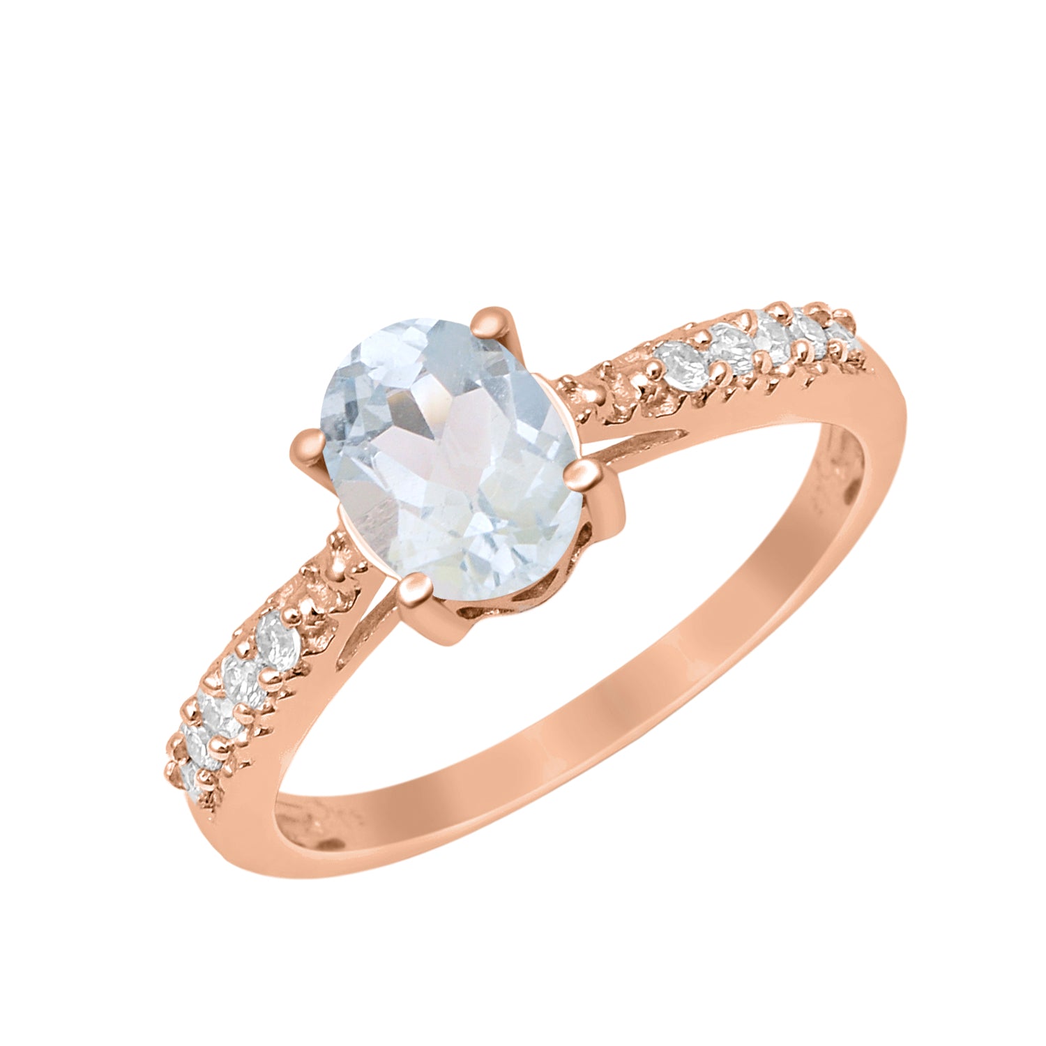 Aquamarine Oval Solitaire Accents Ring -Sterling Silver