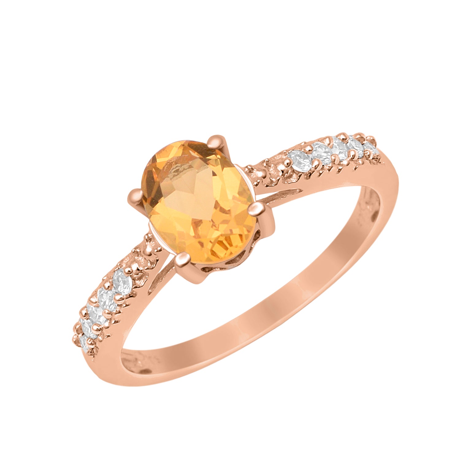 Citrine Oval Solitaire Accents Ring -Sterling Silver