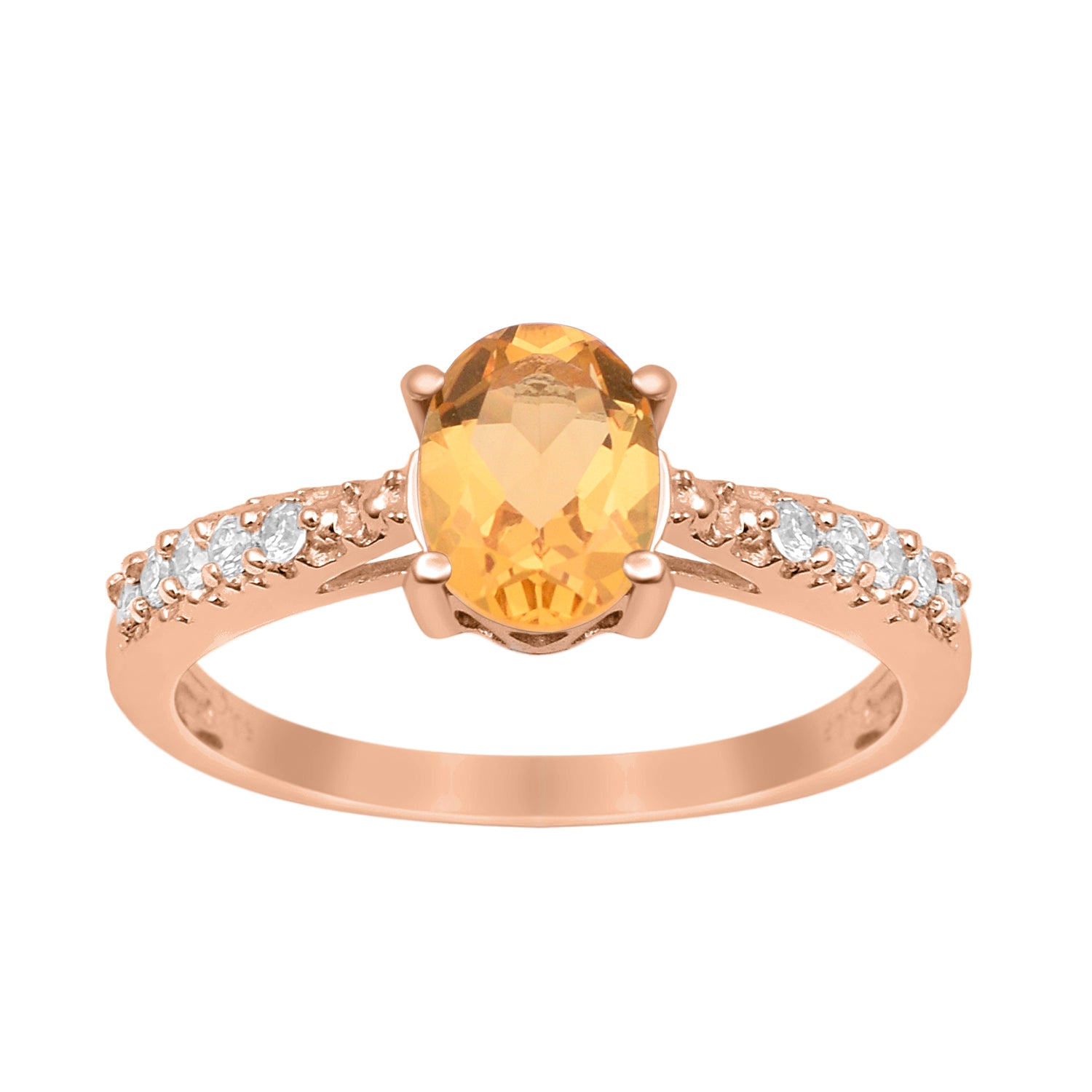 Citrine Oval Solitaire Accents Ring -Sterling Silver