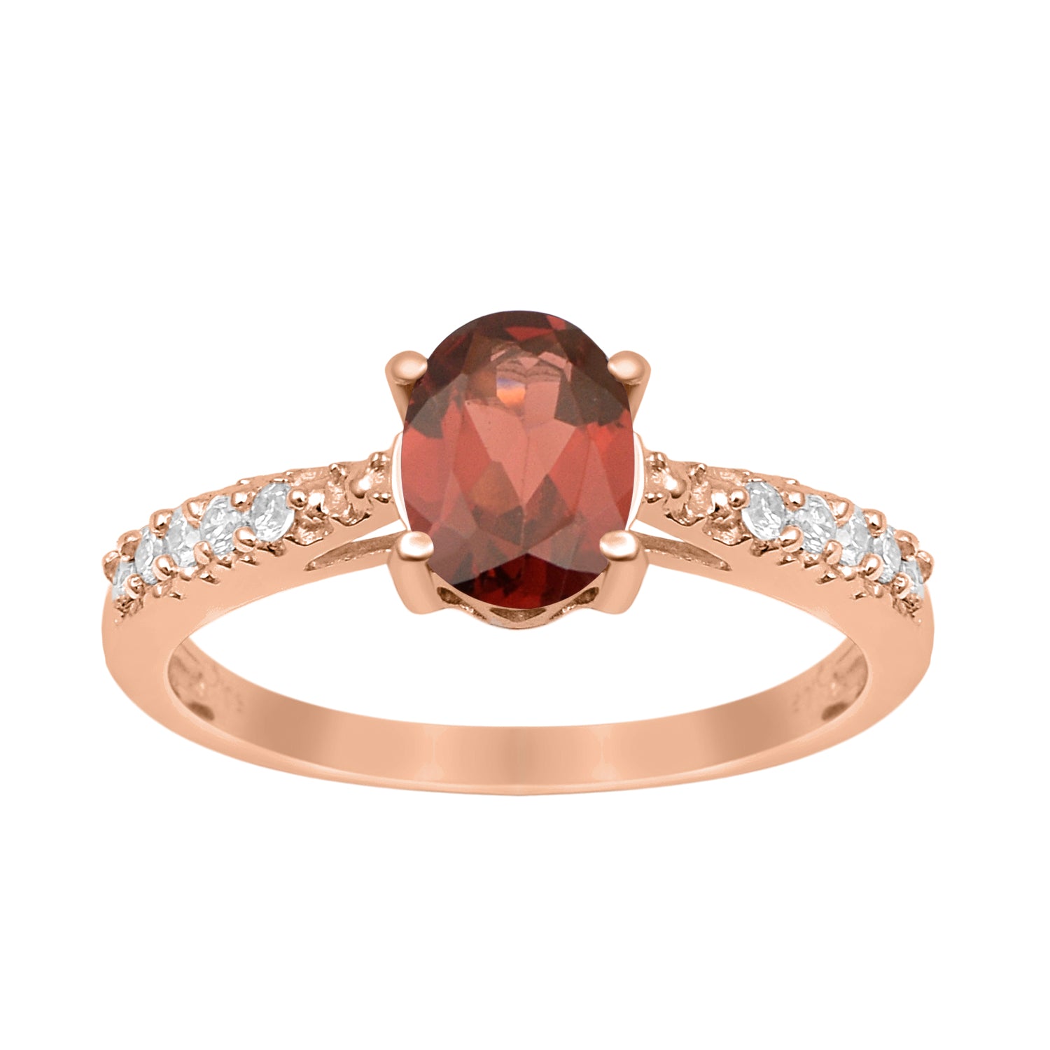 Garnet Oval Solitaire Accents Ring -Sterling Silver