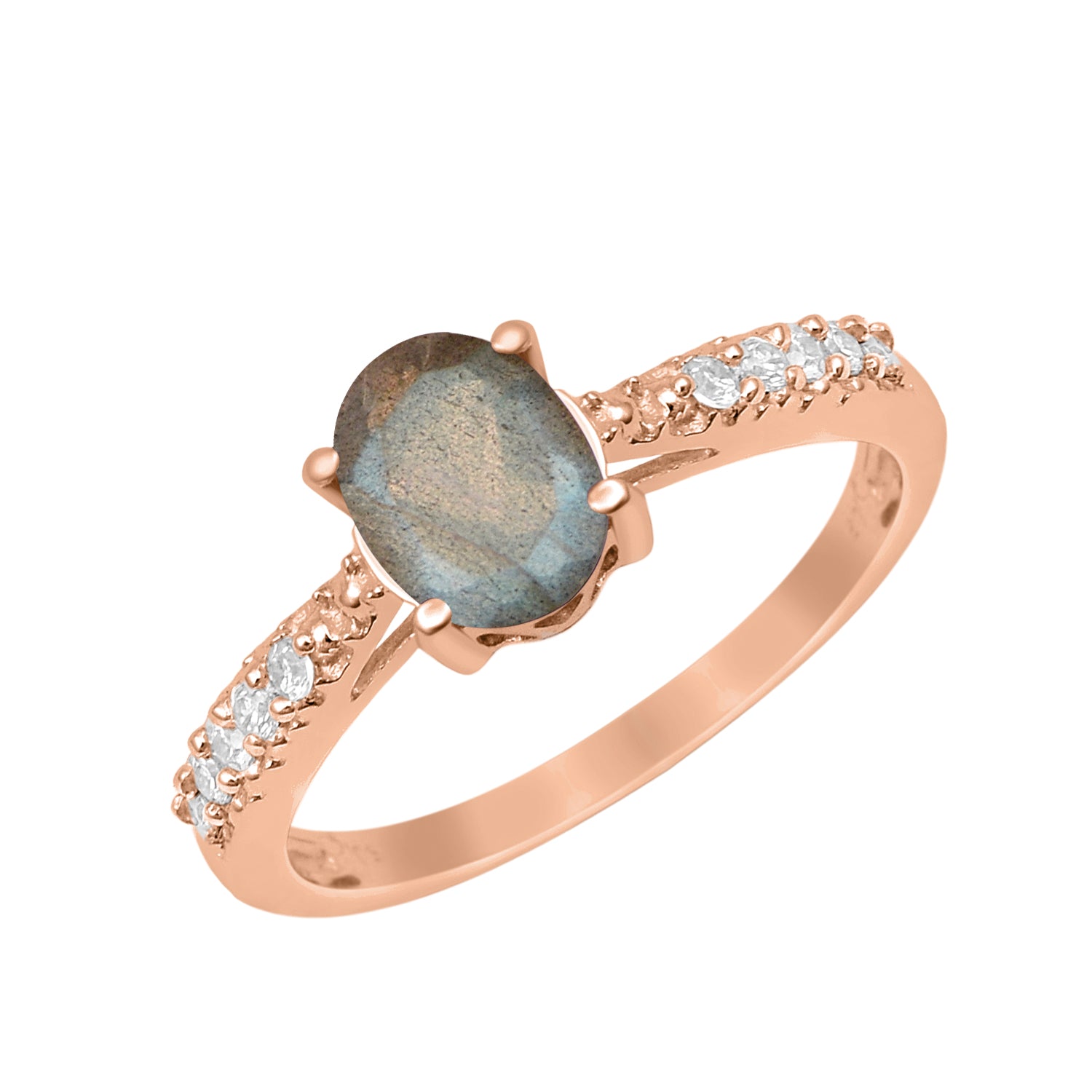 Labradorite Oval Solitaire Accents Ring -Sterling Silver