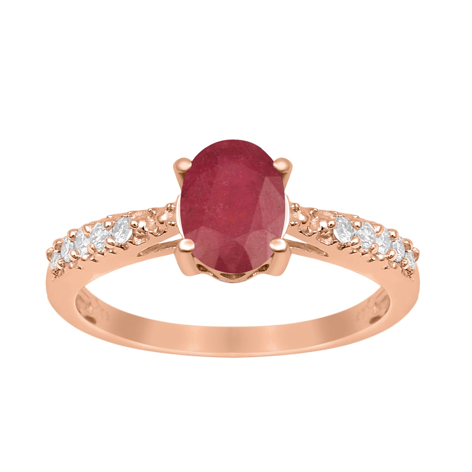 Ruby Oval Solitaire Accents Ring -Sterling Silver